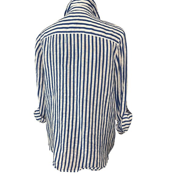 Chicos Womens Blue & White Striped Button-Up Shirt With Embroidery- size 2 - Picture 4 of 5